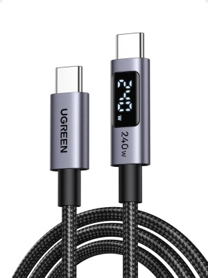 Кабель USB C - USB C, 480Mbps, 5A, QC5.0/PD3.1, 240W, 1m, Smart DigitalDisplay, L530 (65866) UGREEN